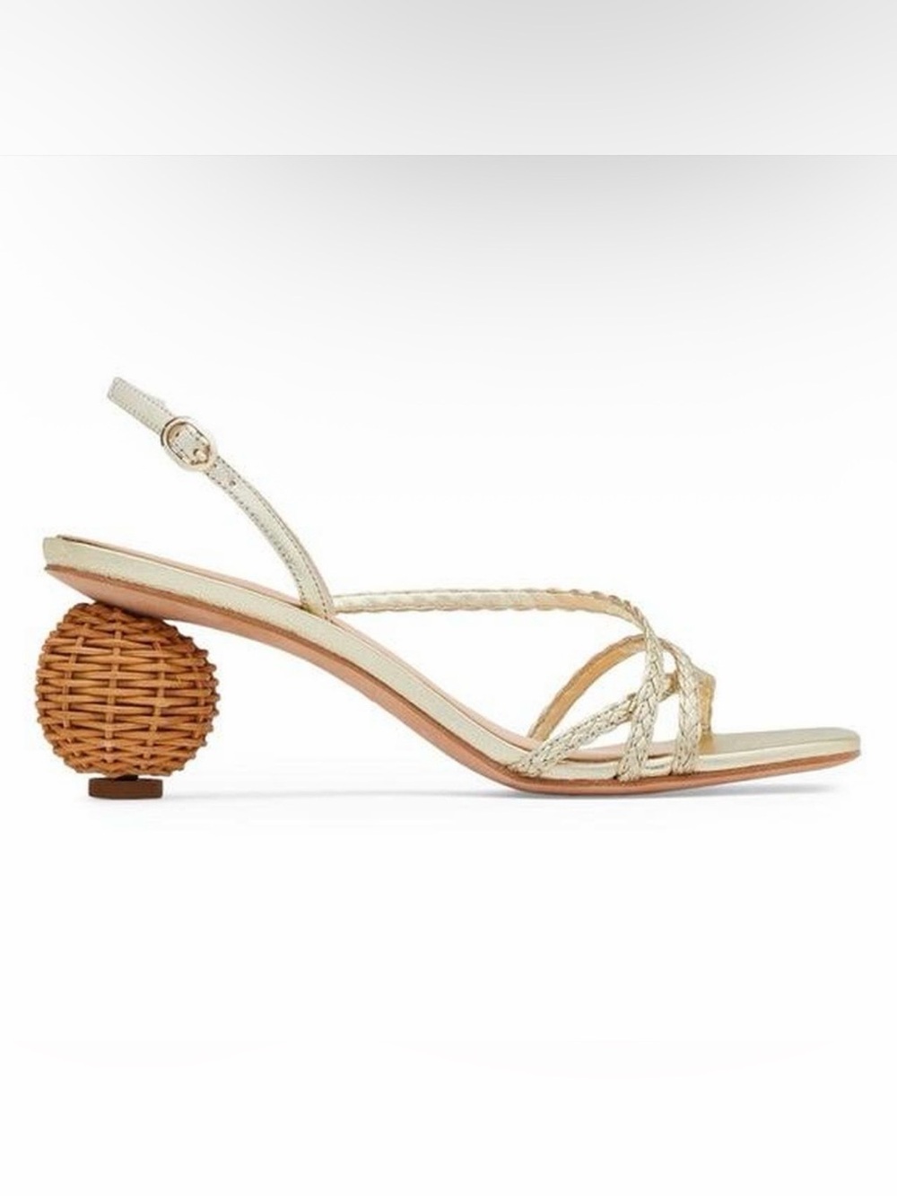 Kate Spade New York Valencia Metallic Gold Braided Wicker Rattan Heel Sandals